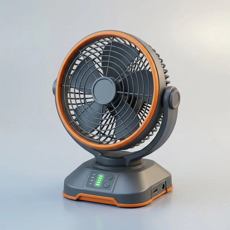 Illustrative render of a battery-powered fan