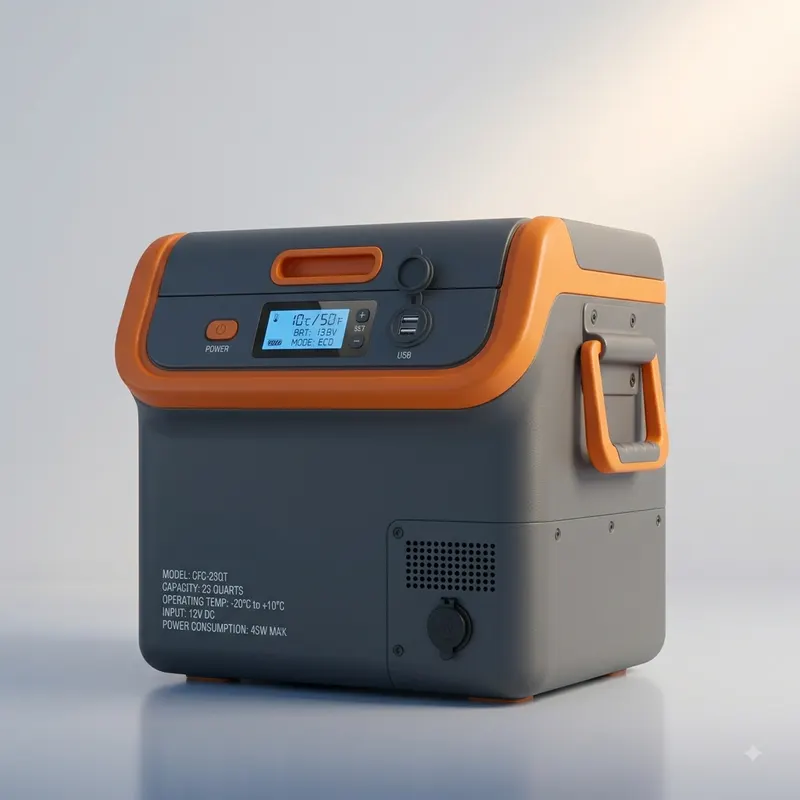 Illustrative render of fridges, cpap & essentials gear (generic, not a specific product)